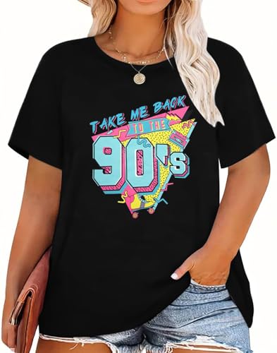 Plus Size 90s Shirts for Women Vintage Neon Shirt Disco 90s Outfits Hip hop Graphic tees Birthday Party Gift