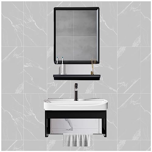 Lavabo De Baño De Cerámica Para Montaje En Pared, Lavabo Blanco Para Mueble De Tocador, Lavabo De Encimera Que Ahorra Espacio, Lavabo De Baño Suspendido, Negro 43 Cm/17 Pulgadas, Negro 43 Cm/17 Pulga