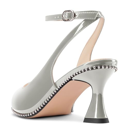 Image of NobleOnly Womens Slingback Heels Beaded Pumps Ankle Strap Pointed Toe Kitten Heels Dress Shoes 2.6 Inches
