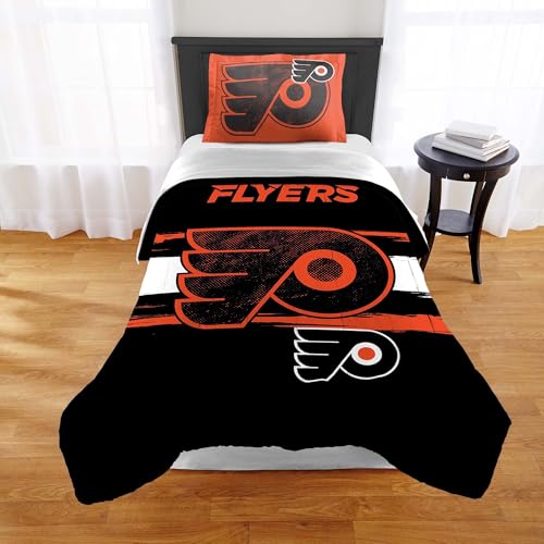 NORTHWEST Officially Licensed Philadelphia Flyers NHL Team Comforter Set – Microfiber Twin/Twin XL Comforter & Sham with Hockey Logo for Fans, Dorms, Game Day Bedrooms