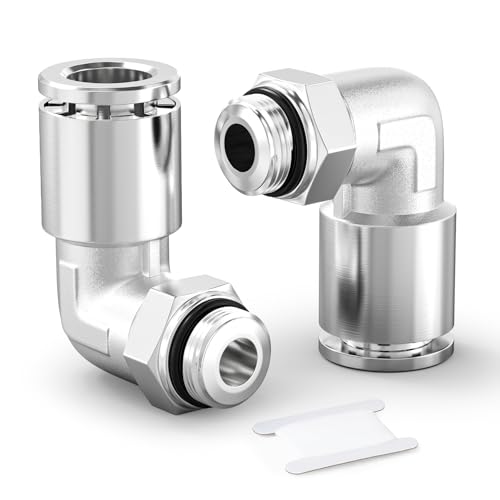 TAILONZ PNEUMATIC Elbow 8mm Tube OD x 1/4 Inch BSP Thread Push to Connect Fittings Copper Nickel Plating TPL8-02 (Pack of 2)