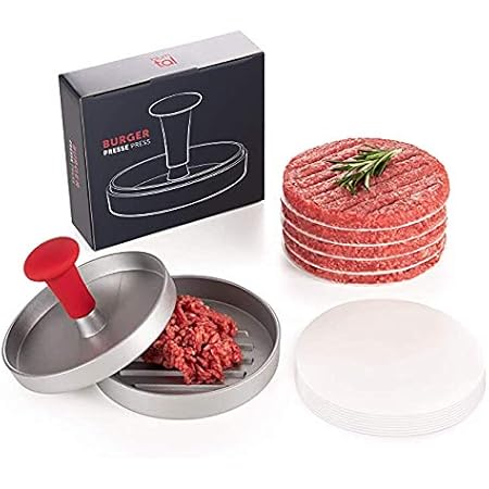 Blumtal Burger Press with 50 Sheets of Baking Paper, Cast Aluminium Hamburger Press with Non-Stick Coating, Burger Patty Press, BBQ Accessories