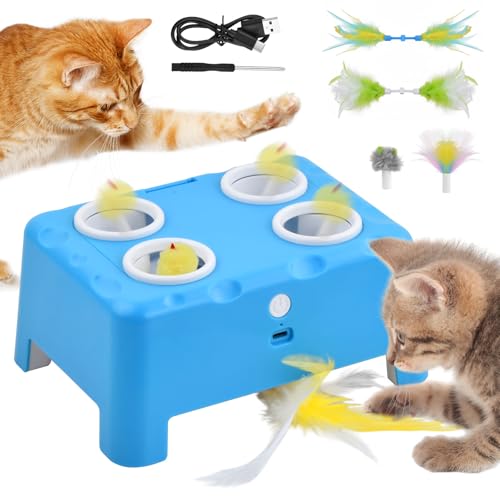 Focenat 2-in-1 Automatisches Katzenspielzeug, Interaktives Katzenspielzeug, Wiederaufladbares Katzenmaus-Spielzeug, 4-Loch-Mäuse-Schlag-eine-Maulwurf mit bewegender Feder, Spielzeug für Katzen Focenat 2-in-1 Automatisches Katzenspielzeug, Interaktives Katzenspielzeug, Wiederaufladbares Katzenmaus-Spielzeug, 4-Loch-Mäuse-Schlag-eine-Maulwurf mit bewegender Feder, Spielzeug für Katzen
