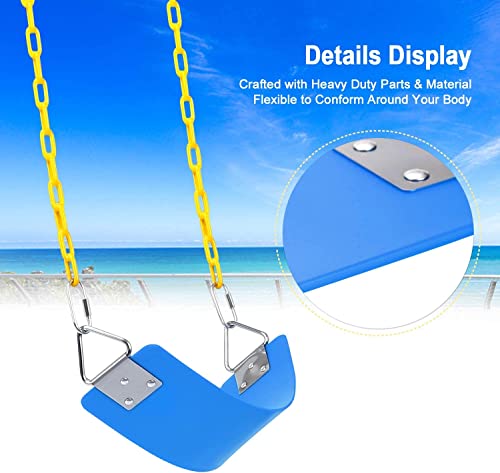 Image of REZNOR Heavy Duty Flexible Swing Seat with Metal Triangle Ring, Anti-Rust Chain Set for Kids & Adults, Playground, Jungle & Gym (Blue-Yellow, 1.5 Meter)