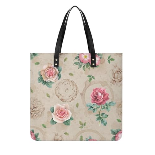 Sac shopping fleurs roses en toile 39x39cm pour femme chic