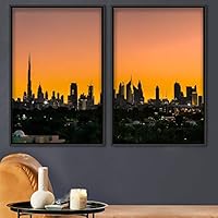 2 Piece Framed Canvas Wall Art Cityscape and Sunset Canvas Prints Home Artwork Decoration for Living Room,Bedroom - 16