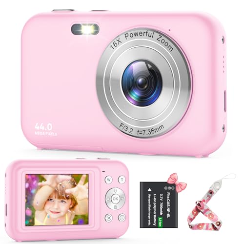 Appareil photo numerique compact 44MP 1080P rechargeable rose zoom 16x