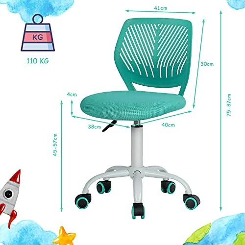 GYMAX Kids Desk Chair, Height Adjustable Study Chairs with PU Casters, Gas Lift, Children Swivel Computer Chair for School Home, Load Capacity 120kg (Green)