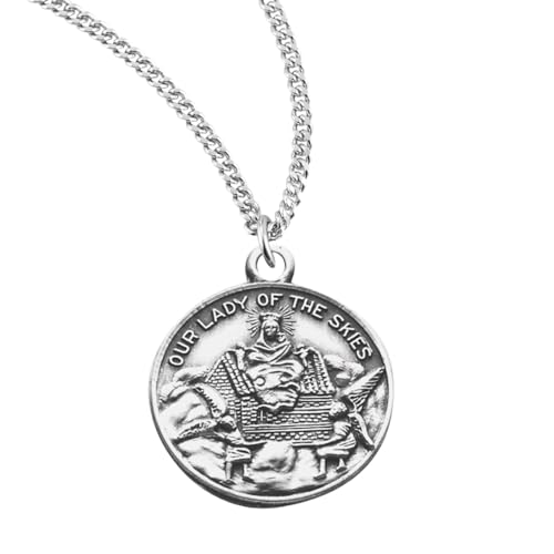 Everlasting Light Jewelry Women's .925 Sterling Silver Our Lady of Loretto Round Medal, 0.9" x 0.8", 18 InchRhodium Plated Stainless Steel Chain, Catholic Medal Made in USA- Deluxe Velvet Gift Box Included