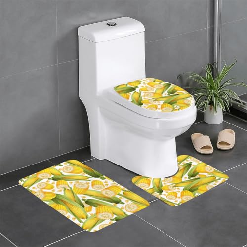 とうもろこし柄 トイレマット 3点セット フタカバー 浴室足ふきマット 吸水 速乾 滑り止め 抗菌 防臭 洗える ふわふわ おしゃれ プレゼント 40x60cm