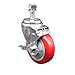 Polyurethane Swivel Threaded Stem Caster w/4" x 1.25" Red Wheel and 12mm Stem & Top Locking Brake - 350 lbs Capacity/Caster - Service Caster Brand