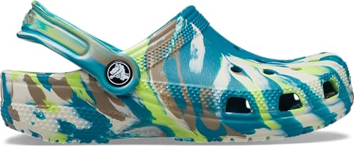 Image of Crocs womens Kids' Classic Marbled Tie Dye Clog, Limeade /Multi, 1 Little Kid