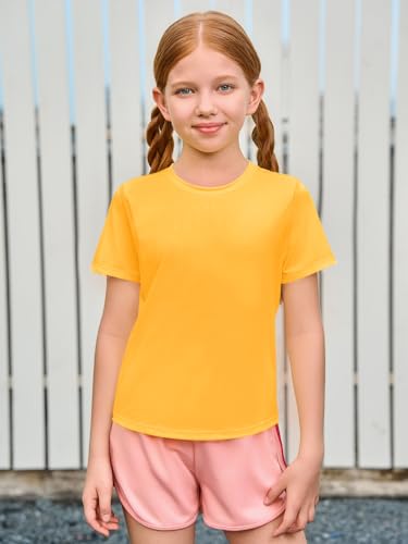Haloumoning Girls Athletic Shirts Short Sleeve Dry Fit T-Shirt Kids Summer Curved Hem Tee Tops 5-14 Years3