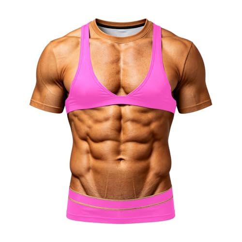 Tee Shirt Moche à Manches Courtes Homme Femme Unisexe Motif 3D Imprimé Faux Poitrine Décontracté Graphic T Shirt Drole Tops Tshirt Rigolo