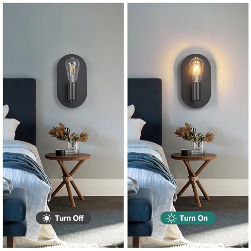 Image of BBLLWJ Modern Wall Sconces Set of Two Mid-Century Sconces Wall Lighting 6W Stainless Steel Oval Decor Black Wall Lamps for Bedrooms Living Room Bathroom Corridor