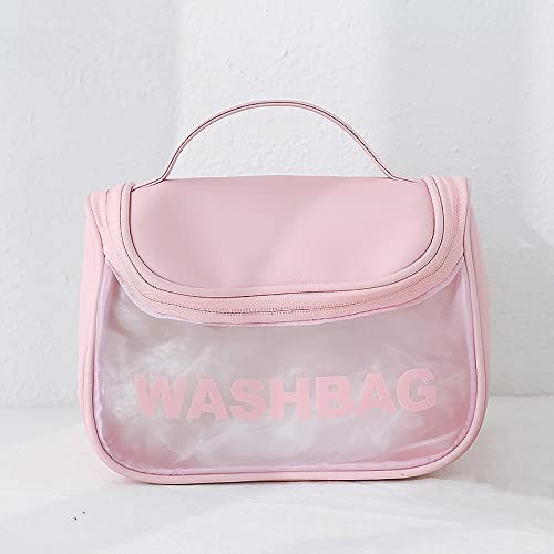 Bolsa de maquillaje de viaje transparente Organizador de cosméticos cuero PU Bolsa almacenamiento artículos de tocador de PVC transparente impermeable Bolsa de almacenamiento portátil Cover