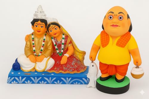 Traditional Bengali Wedding Couple & Jamai Babu Clay Idol Set | Terracotta Handicraft Showpiece for Home Decor, Jamai Shashthi, Biye Gift Traditional Bengali Wedding Couple & Jamai Babu Clay Idol Set | Terracotta Handicraft Showpiece for Home Decor, Jamai Shashthi, Biye Gift