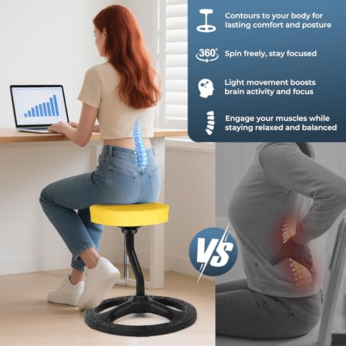 Image of Fitness Seat, ADHD Chair Stool, Stability, Balance, Yoga, Ergonomic Health Stool with Non-Slip Base and Washable Seat Cover - Black (Yellow Gold, 19″)