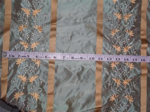 Taffetas de soie bleu et beige à rayures dorées 137 cm TAF#E14 pour haute couture - 2