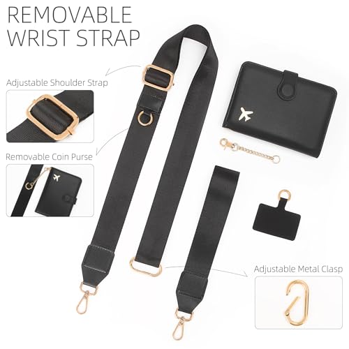Passport Holder for Travel Passport Wallet Cover Case with Phone Lanyard, Clip and Go Strap for Phone with Wallet Crossbody,Travel Wallet Women Wristlet Strap, Black4