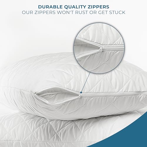 Erinola EO-002Q Extra Thick Quilted Pillow Protectors With Zipper Queen Size 20X30 Inches Set Of 2 Soft Feather Proof Pillow Covers White Breathable Encasement thumb #3
