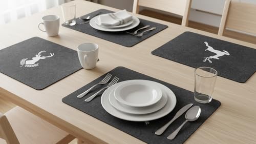 Set de table feutre lavable noir 44x32 cm lot de 4 design cerfs