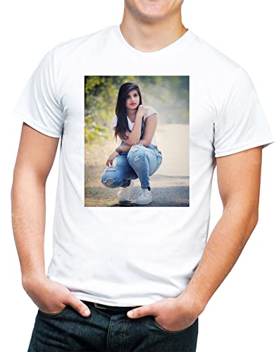 Image of Knitted Polycotton Fabric Regular Fit Men Boys Half Sleeve Photo T-Shirt Style 1 White Size : Free