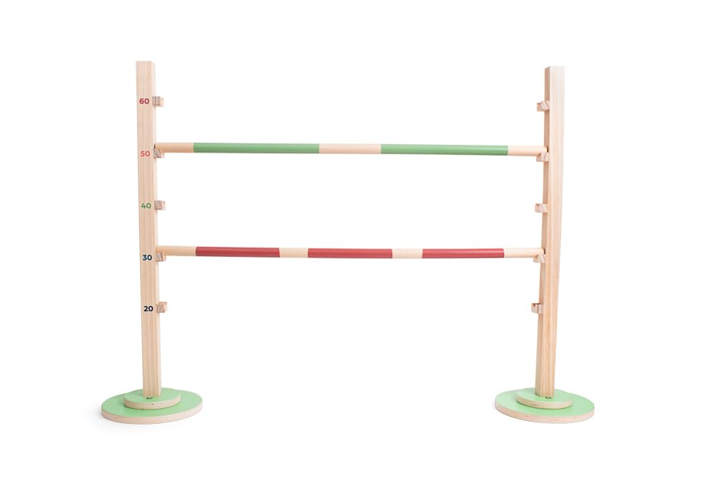 BS Toys Haie de Saut en Bois FSC pour Enfants - Obstacle réglable en Hauteur pour Saut d'obstacles - Jouet d'extérieur à partir de 6 Ans, Moyen