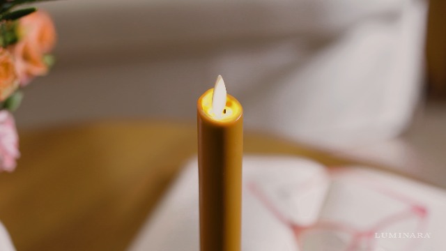 Image of Luminara - Flameless Battery Operated Taper Candle - Sunlit Honey - Pack of 1-1x9.5 - LED Flickering Flame - Realistic Safe for Home Kids and Pets