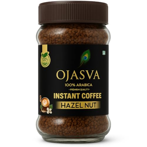 Image of Ojasva Flavoured Instant Coffee | Continental Speciale Arabica Blend | 100% Pure Instant Coffee | Smooth, Nutty & Aromatic (50g, Hazelnut)