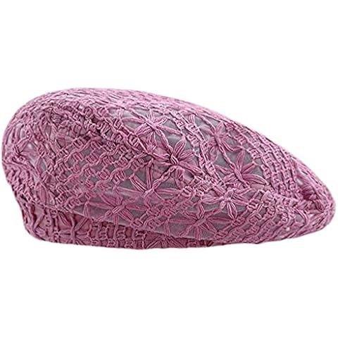 Douoiussluka Soft Lightweight Crochet Beret for Women Solid Color Beret Hat Slouchy Beanie Fashion Head Accessory Cover
