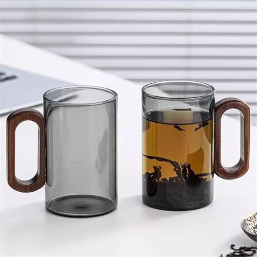 Taza de café de vidrio que no quema las manos con asa de madera 7