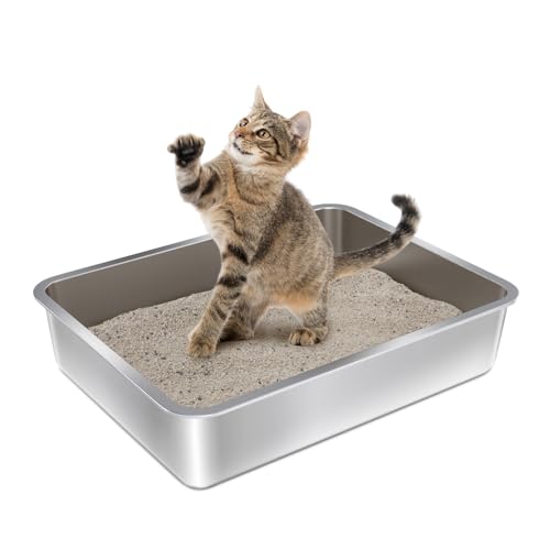 Stainless Steel Litter Box - 17.7" L x 13.77" W x 4" H Metal Cat ...