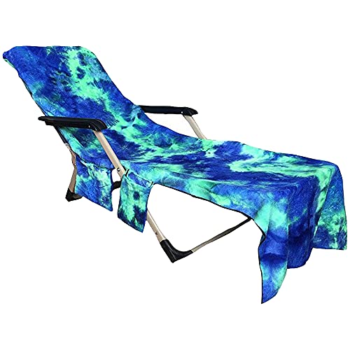 FLYMEI Soft Beach Chair Cover with Pockets, Chaise Lounge Cover for Pool, Sun Lounger, Hotel, Vacation with Storage Pockets, Blue 82.5â€™â€™x29.5â€™â€™ Beach Towel for Chair
