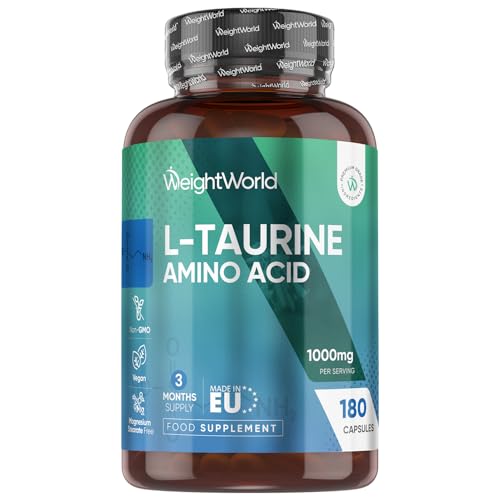 L-Taurine 1000mg Capsules - 180 Capsules - 3 Months Supply - Amino Acid Taurine Supplement - Easy to Take - Vegan-Friendly Non-GMO & Magnesium Stearate-Free - for Men & Women - Made in EU