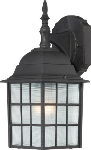 Image of Nuvo Lighting 60 /4906 Adams One Light Wall Lantern /Arm Down 100 Watt A19 Max. Frosted Glass Textured Black Outdoor Fixture