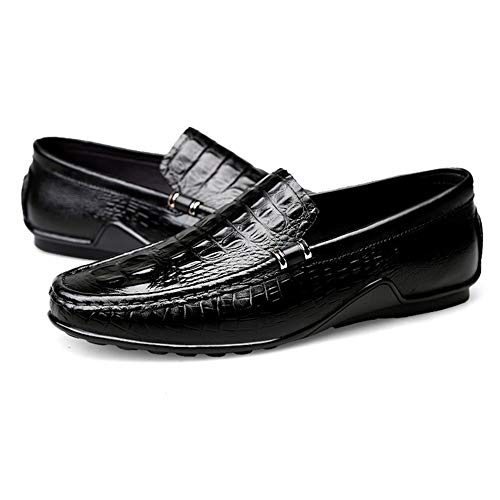 Fashion Embossed Penny Loafers for Men Genuine Leather Lightweight Comfortable Dress Wedding Casual Shoes Anti-Slip Flat Slip-on Round Toe(Black,10 M US)3