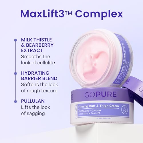 goPure Firming Butt & Thigh Cream - Skin Tightening Cream for Body with 8% MaxLift3 Complex - Visibly Smooths Stretch Marks - Cellulite Cream & Crepe Solution - Hydrating Barrier - Clinically Tested