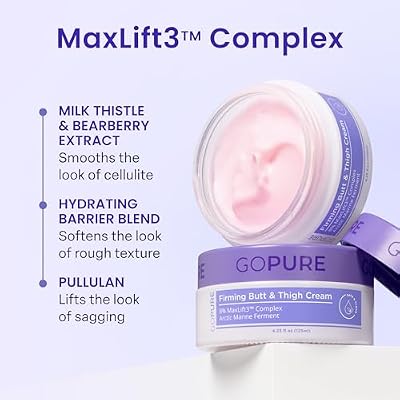 goPure Firming Butt & Thigh Cream - Skin Tightening Cream for Body with 8% MaxLift3 Complex - Visibly Smooths Stretch Marks - Cellulite Cream & Crepe Solution - Hydrating Barrier - Clinically Tested
