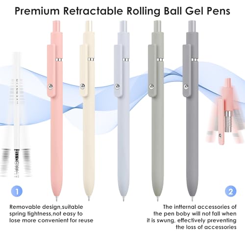 Image of Gel Pens, 5pcs 0.5mm Cute Black Ink Fine Point Pens With Smooth Writing | Quick Dry Pens For Journaling Note Taking, Teacher Work Desk Accessories Office Supplies for Men Women, Morandi