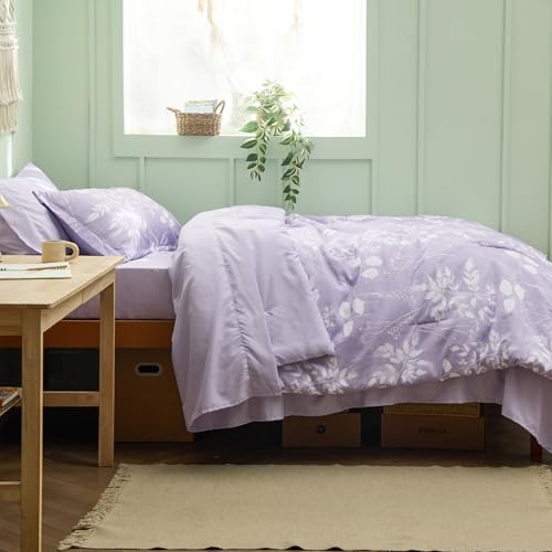 Image of Bedsure Floral Lavender Comforter Set, Twin-XL Bedding Sets, Dorm, 5 Piece