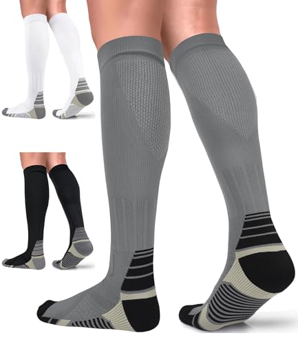 FuelMeFoot 3 Pack Compression Socks For Women Men Knee High Socks 15-20mmHg gym socks casual height adult 13-15 stuffers halloween clothing