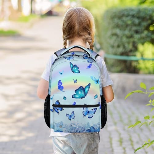 Girls Backpack Kids Butterfly Bookbag Back to School Supplies, 17 Inch Kindergarten Elementary Middle School Bag Girl Age 6-8 (Blue)4
