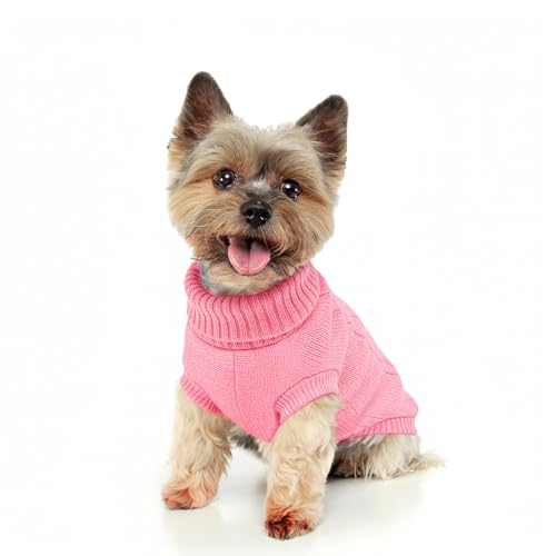 Image of Cozy Stretch Dog Turtleneck Sweater -Soft Warm Dog Knit Sweaters for Boy Girl Pets, Christmas Sweater Pullover for Small Medium Large Pup Winter Outfit,Pink XS