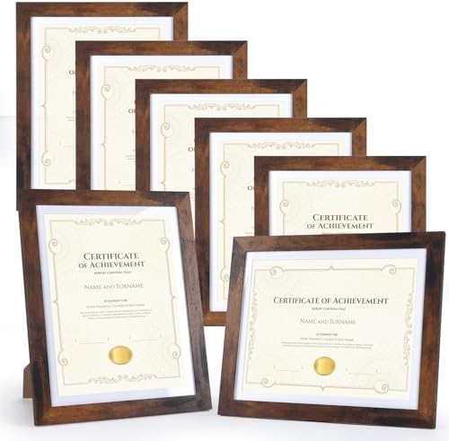 PETAFLOP Set of 7 Rustic Wood Picture Frames, 1pc 10x8, 2pcs 7x5, 4pcs 6x4, Wall Tabletop Display
