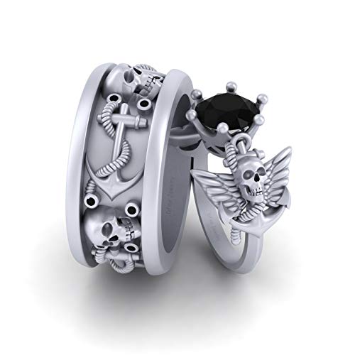 Bague en argent sterling 925 massif et onyx noir au style gothique archange
