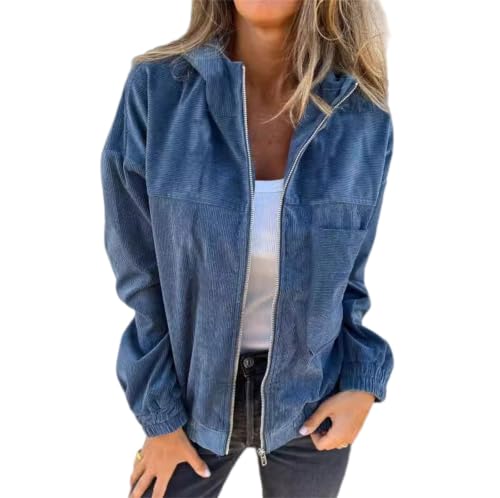 Veste en velours côtelé femme à capuche style chemise zippée