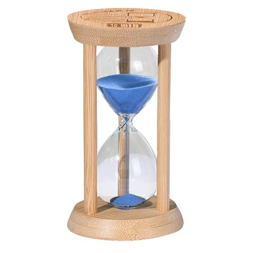 Wooden Sand Timers,10 Minute Bamboo Blue Sand Hourglass for Productivity, Meditation & Decor, 10 Min Reloj De Arena for Kitchen, Office, Game (Blue)