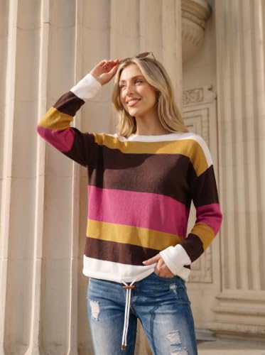 Image of Dokotoo Womens Sweaters Striped Fall Winter Outfits 2025 Crewneck Drawstring Color Block Fashion Clothing