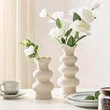 Ngardk Modern Decorative White Ceramic Vases for Home Decor 8.3 Inch, Fall Minimalist Vase for Pampas Grass, Boho Flower Vase, Aesthetic Cream Vase